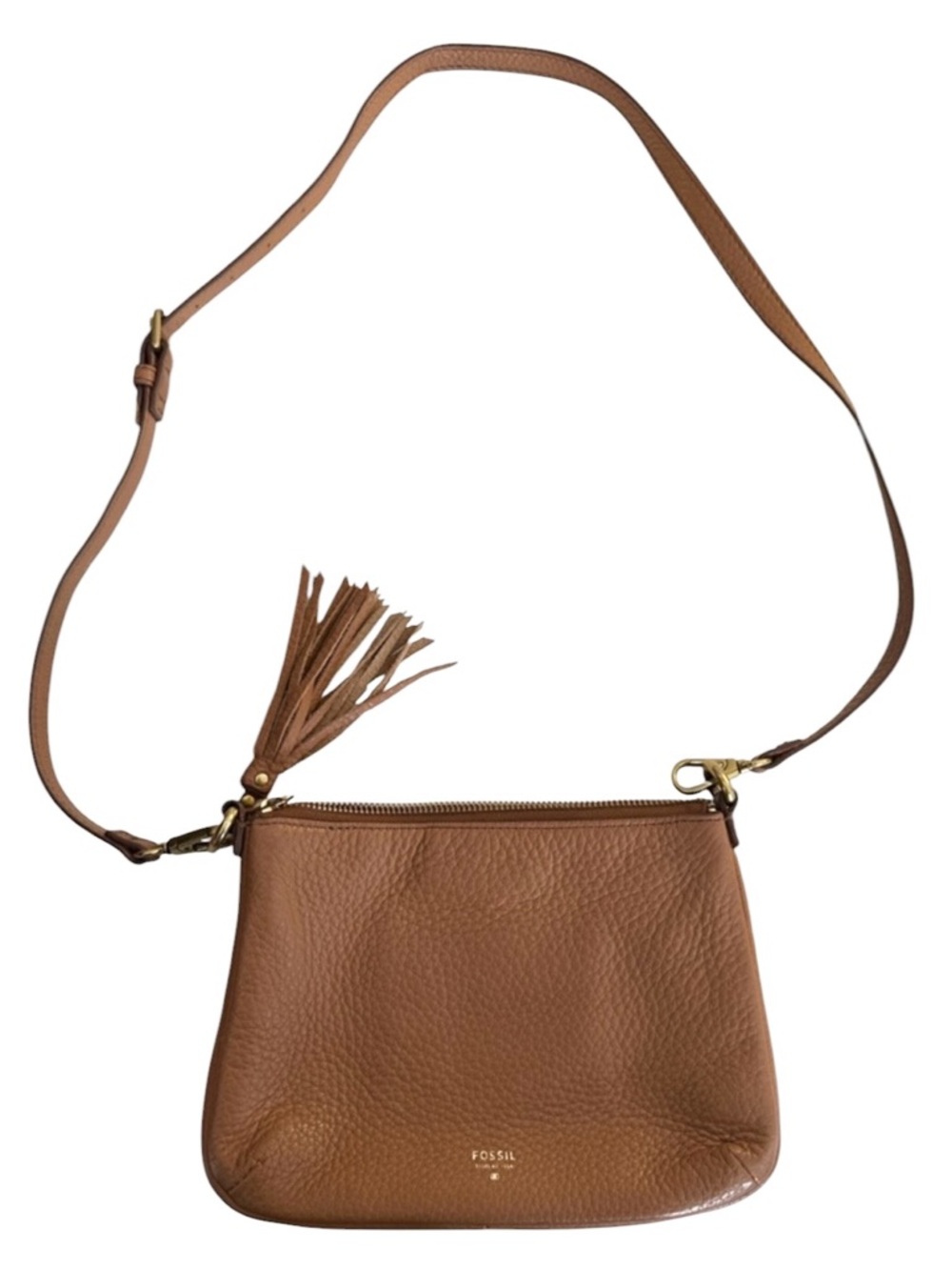 Fossil Women's Tan Pebbled Leather with Tassel Classic Crossbody Bag